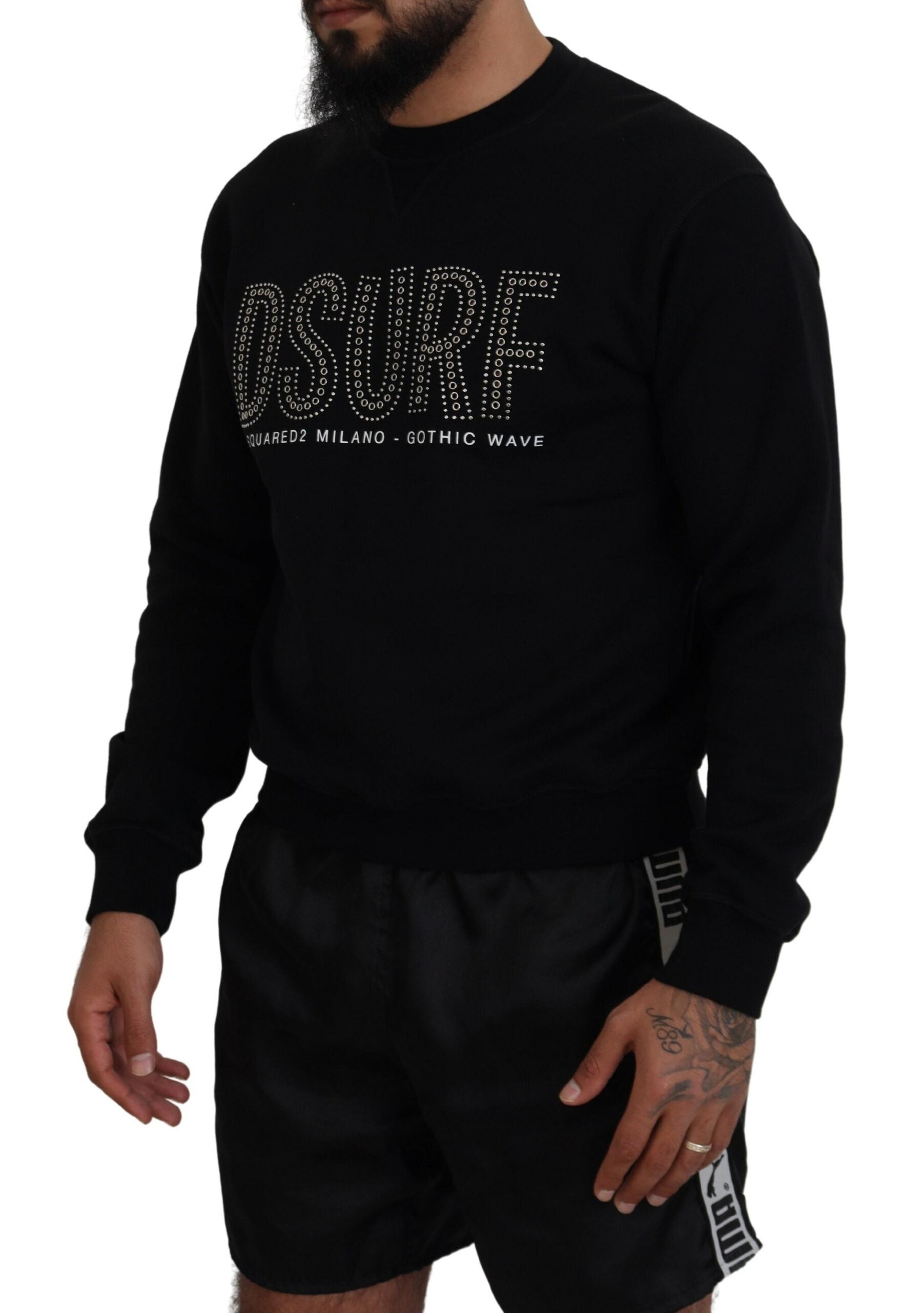 Pull à manches longues en coton noir imprimé de Dsquared², style décontracté et moderne.