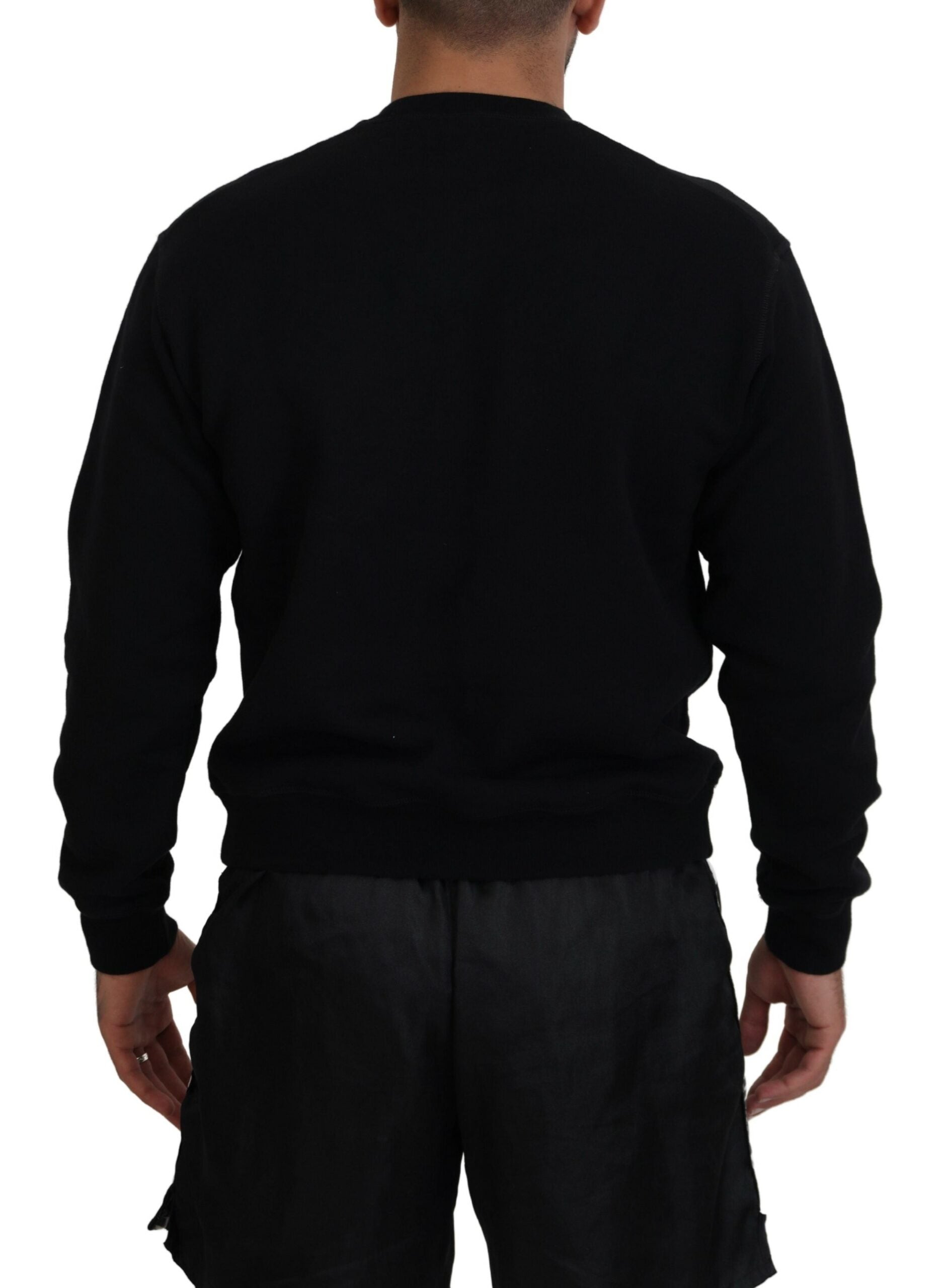 Pull à manches longues en coton noir imprimé de Dsquared², pull-over élégant et confortable pour homme.