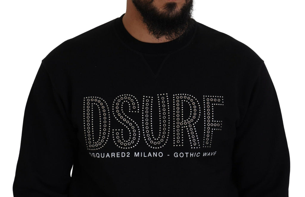 Pull à manches longues en coton noir imprimé de Dsquared², pull-over élégant avec motif moderne visible sur l'image.