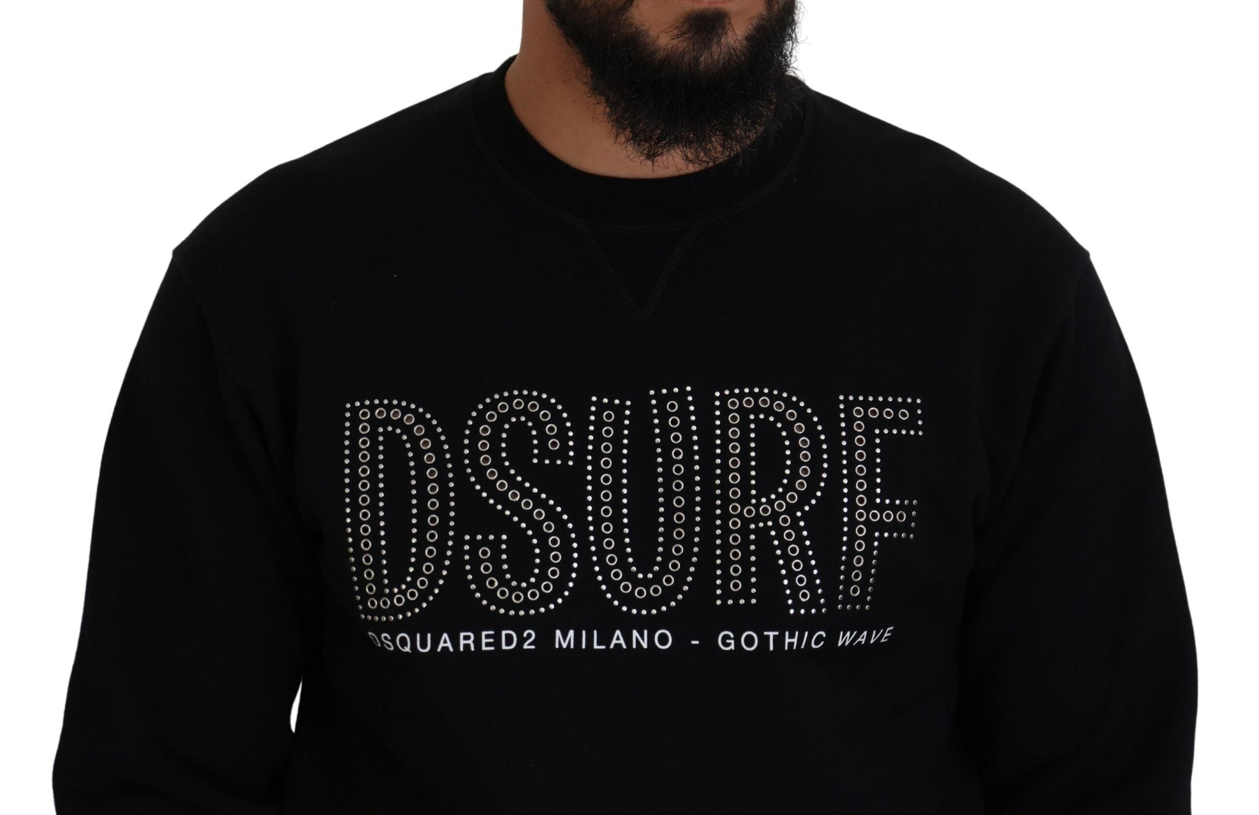 Pull à manches longues en coton noir imprimé de Dsquared², pull-over élégant avec motif moderne visible sur l'image.