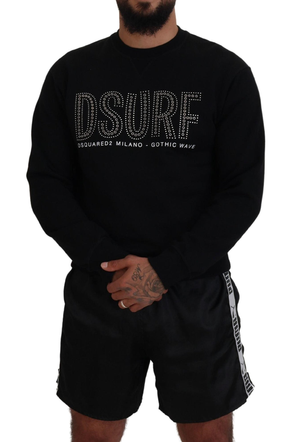 Pull à manches longues en coton noir imprimé de Dsquared², style décontracté et moderne pour homme.