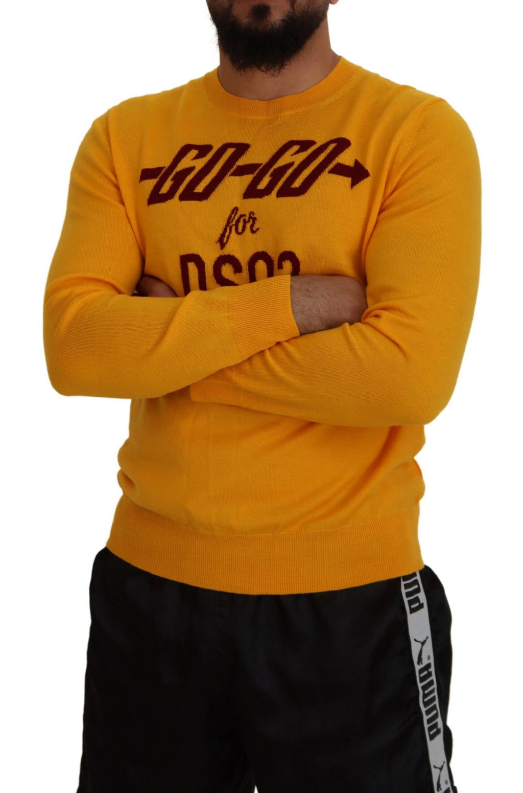 Pull-over en laine orange pour homme de Dsquared² avec manches longues, à col rond, style décontracté.