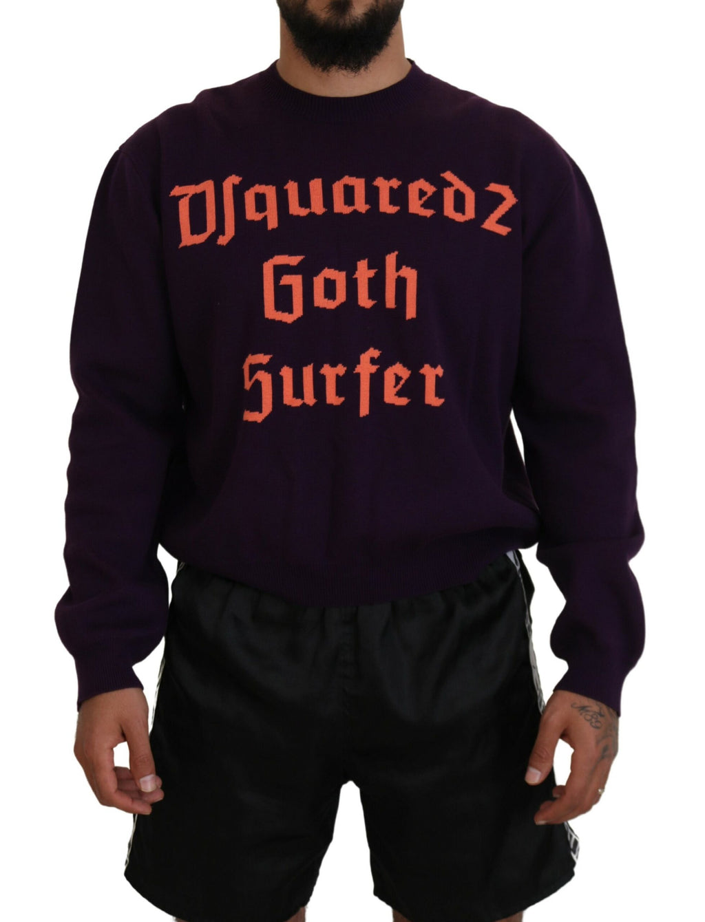 Pull homme en coton violet imprimé de Dsquared², sweat-shirt confortable avec motif coloré visible sur l'image.