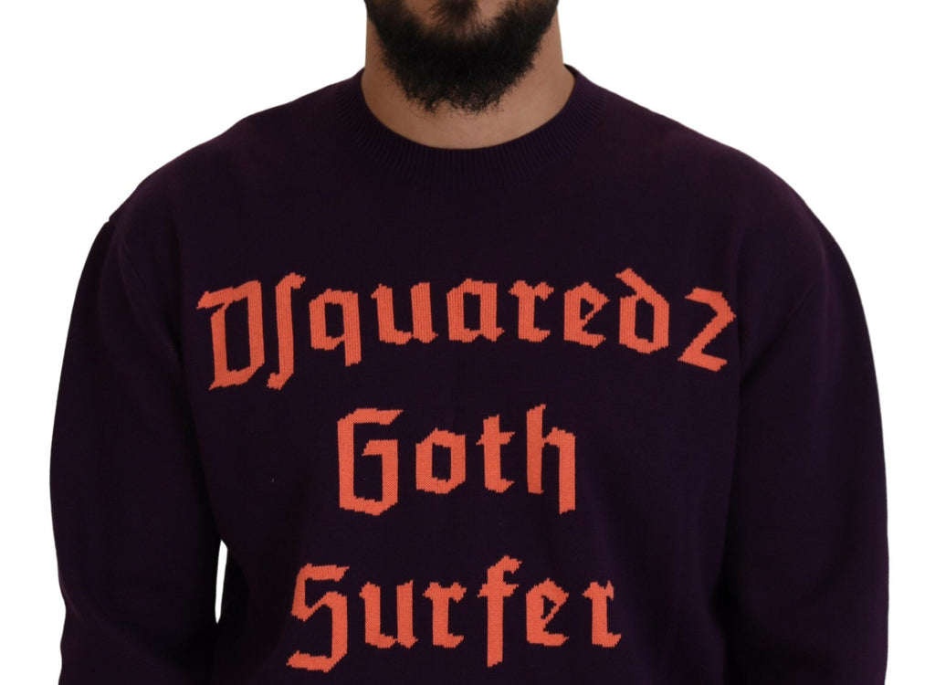 Pull homme en coton violet imprimé Dsquared², sweat-shirt décontracté avec motif coloré, vue de face.