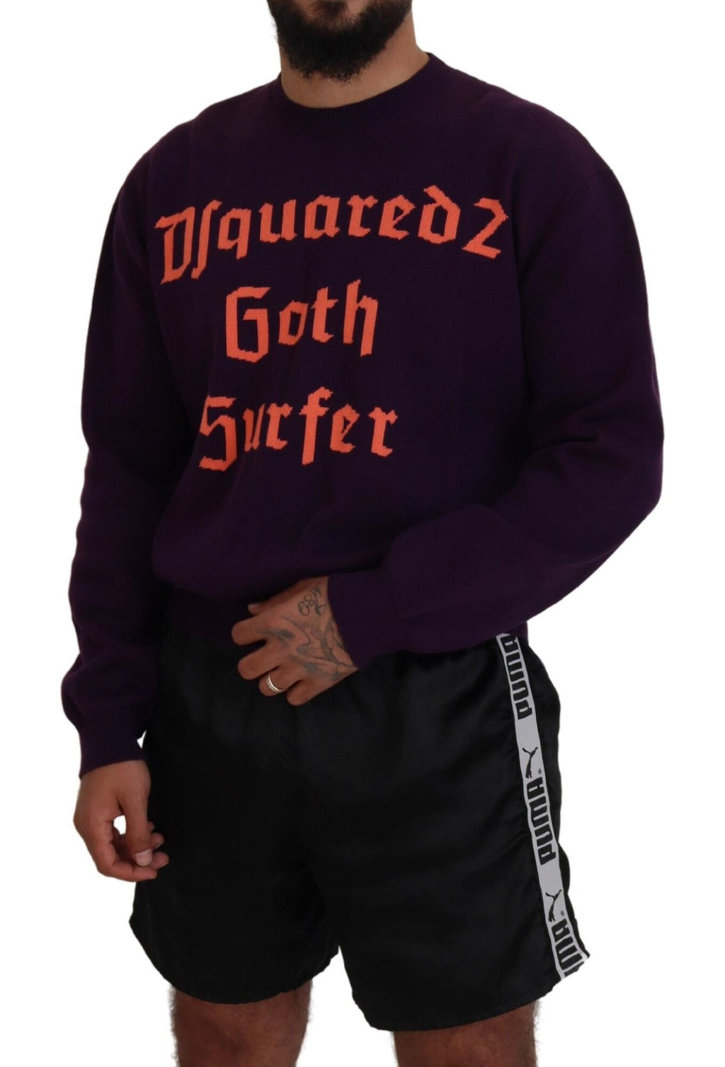Sweat-shirt pour homme en coton violet imprimé de la marque Dsquared², style décontracté et confortable.