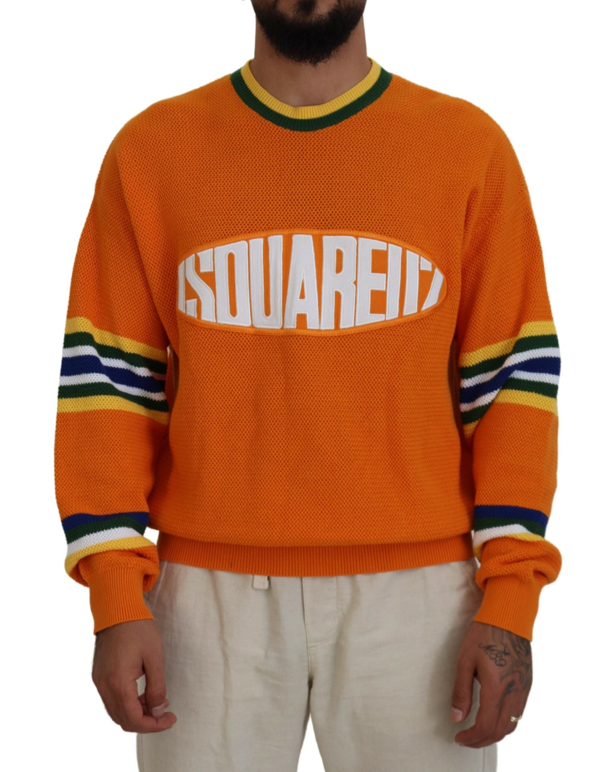 Pull à manches longues pour homme Dsquared² avec motif orange, style décontracté et tissé en coton.