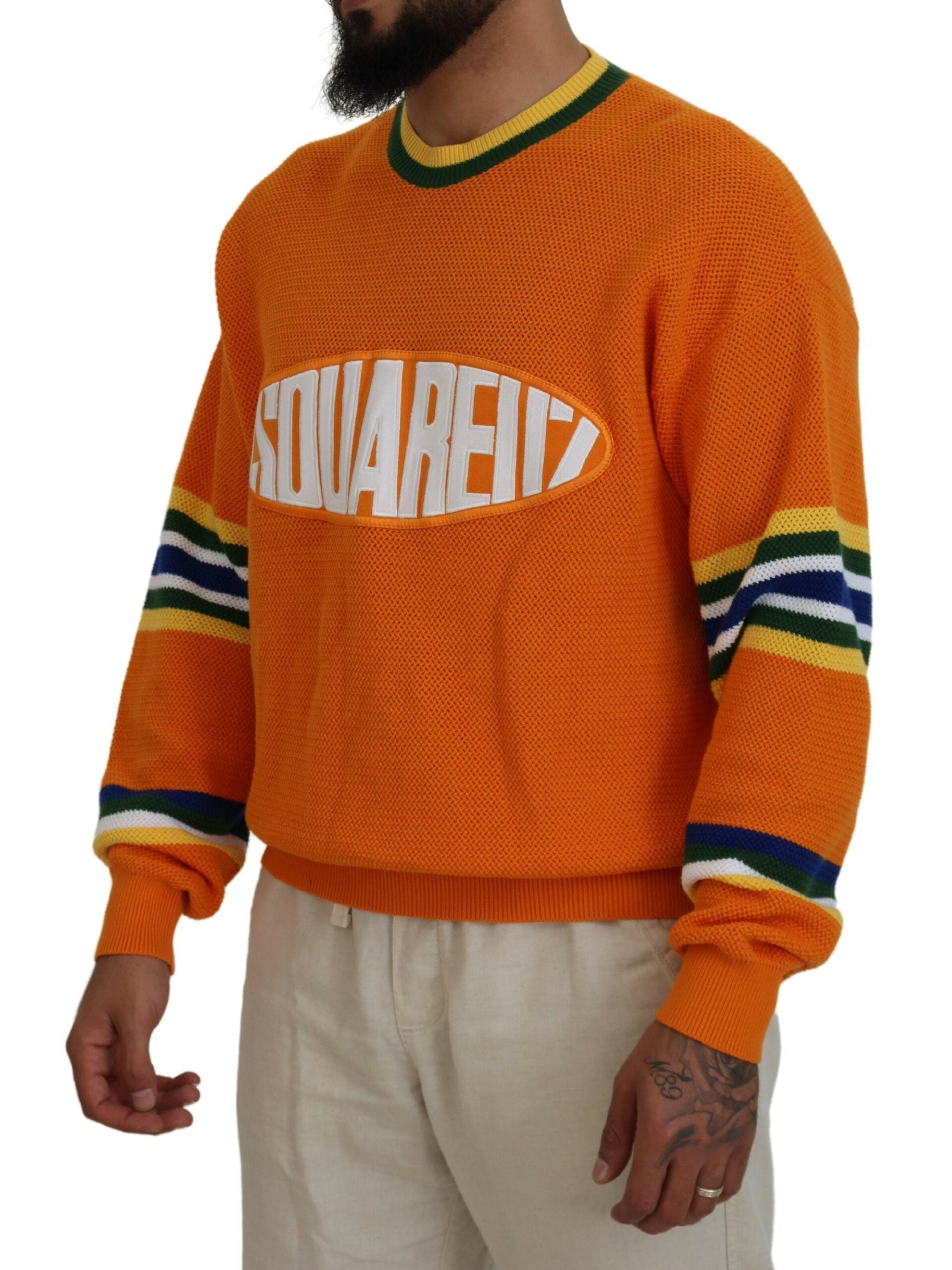 Pull à manches longues pour homme Dsquared² à imprimé orange, sweat-shirt confortable et tendance.