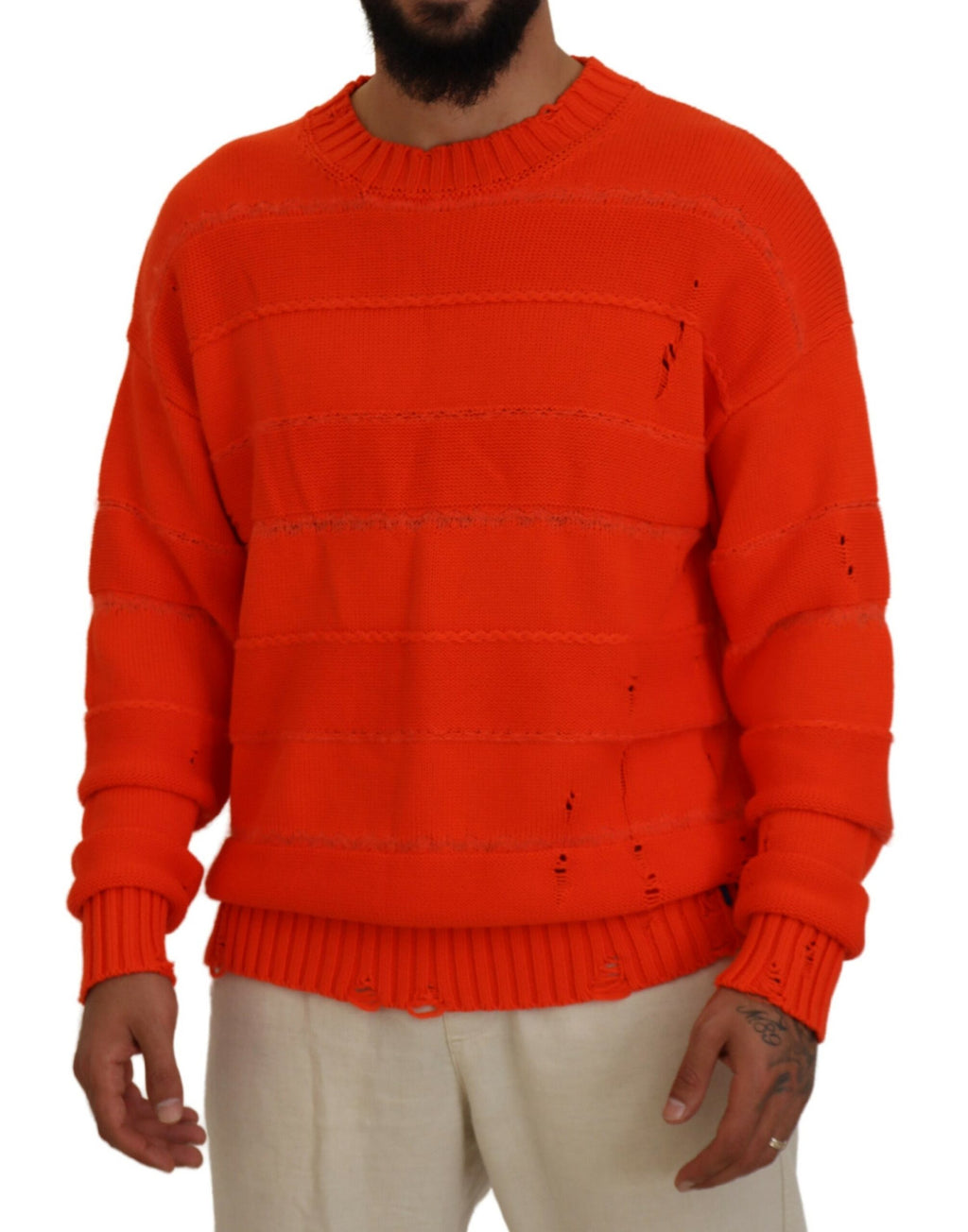 Pull à manches longues en coton orange de Dsquared² pour homme, sweater décontracté et confortable.