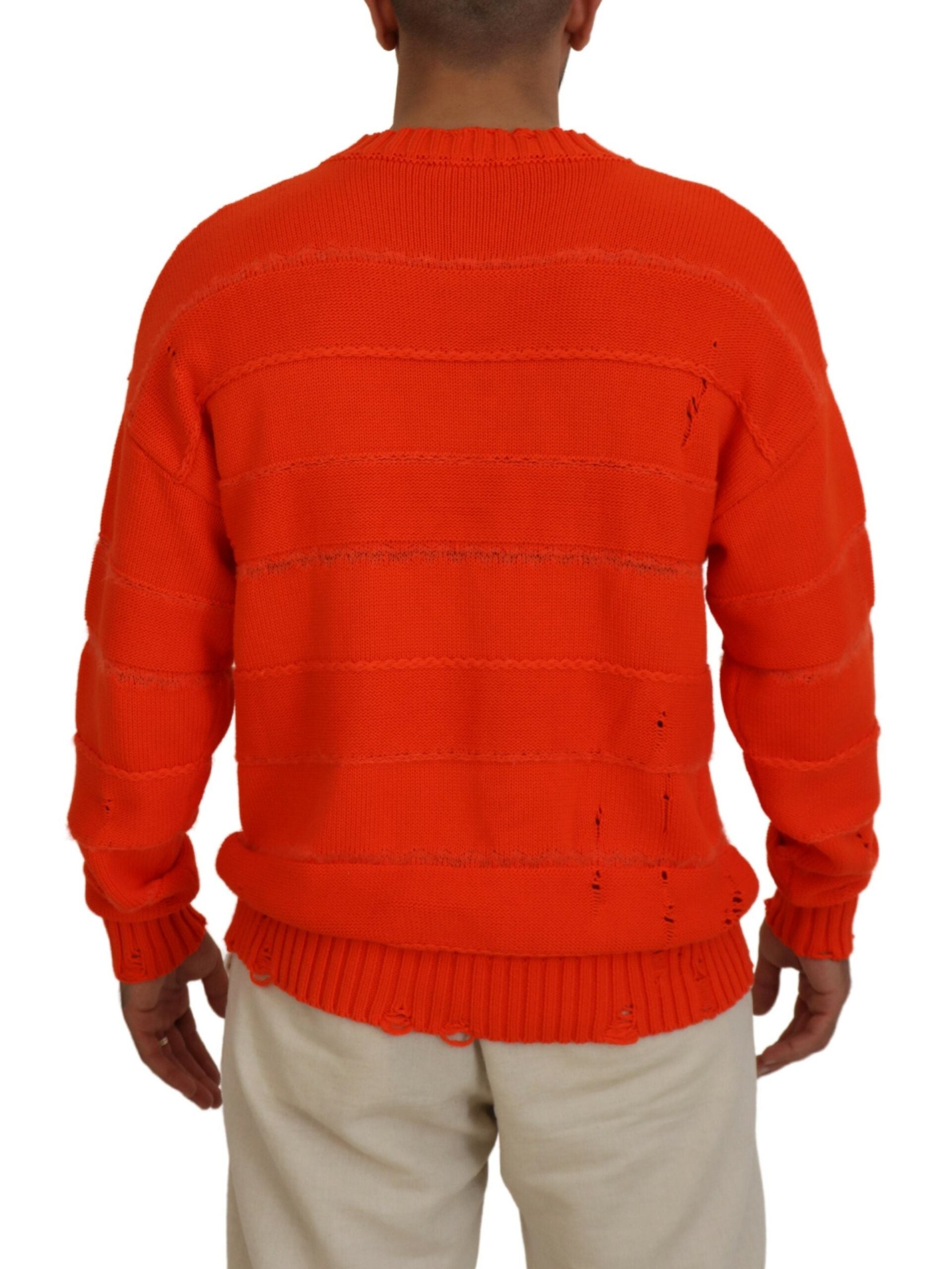 Pull à manches longues en coton orange de Dsquared² pour homme, vue rapprochée, détails du tissu et du col.