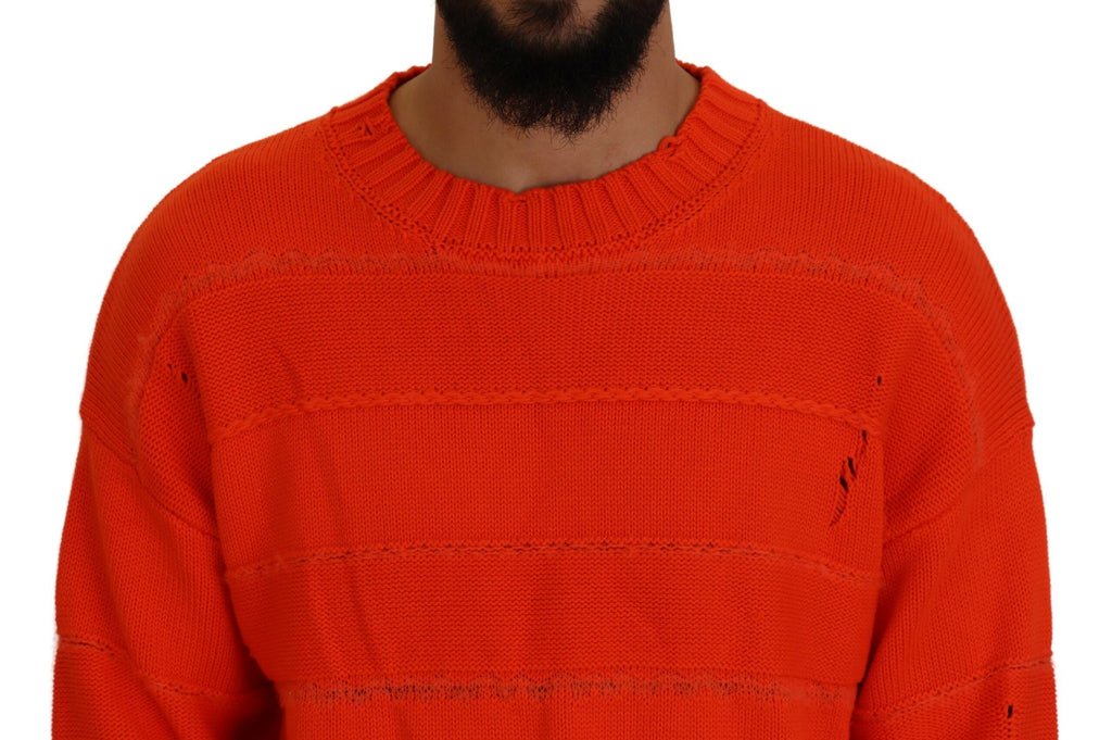 Pull à manches longues en coton orange de Dsquared² pour homme, sweater confortable et élégant.