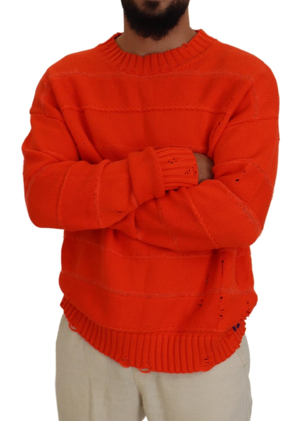 Pull à manches longues en coton orange de Dsquared² pour homme, pull-over décontracté et tendance.
