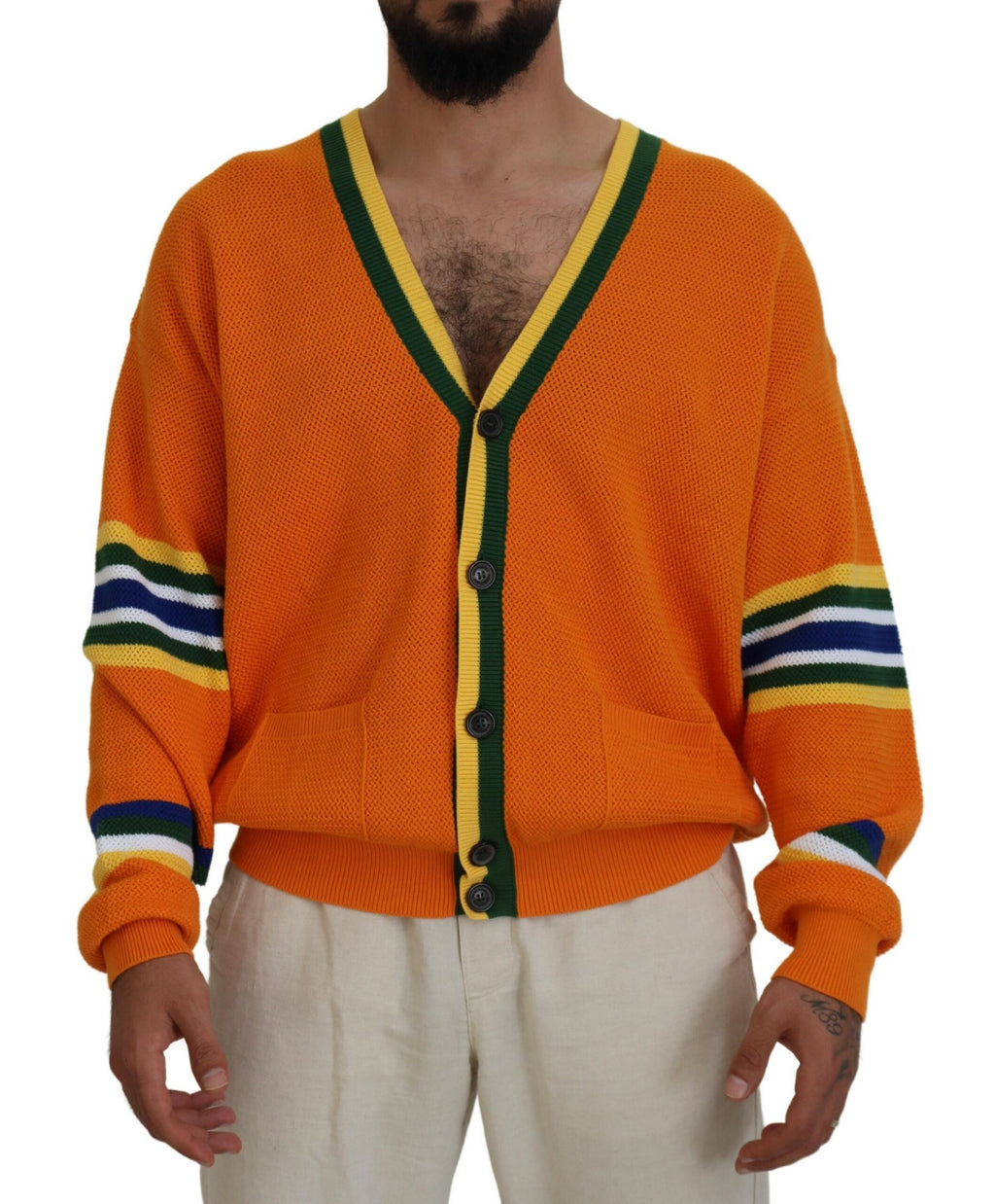 Cardigan homme en coton orange de Dsquared² à manches longues, doux et confortable, idéal pour un look décontracté.