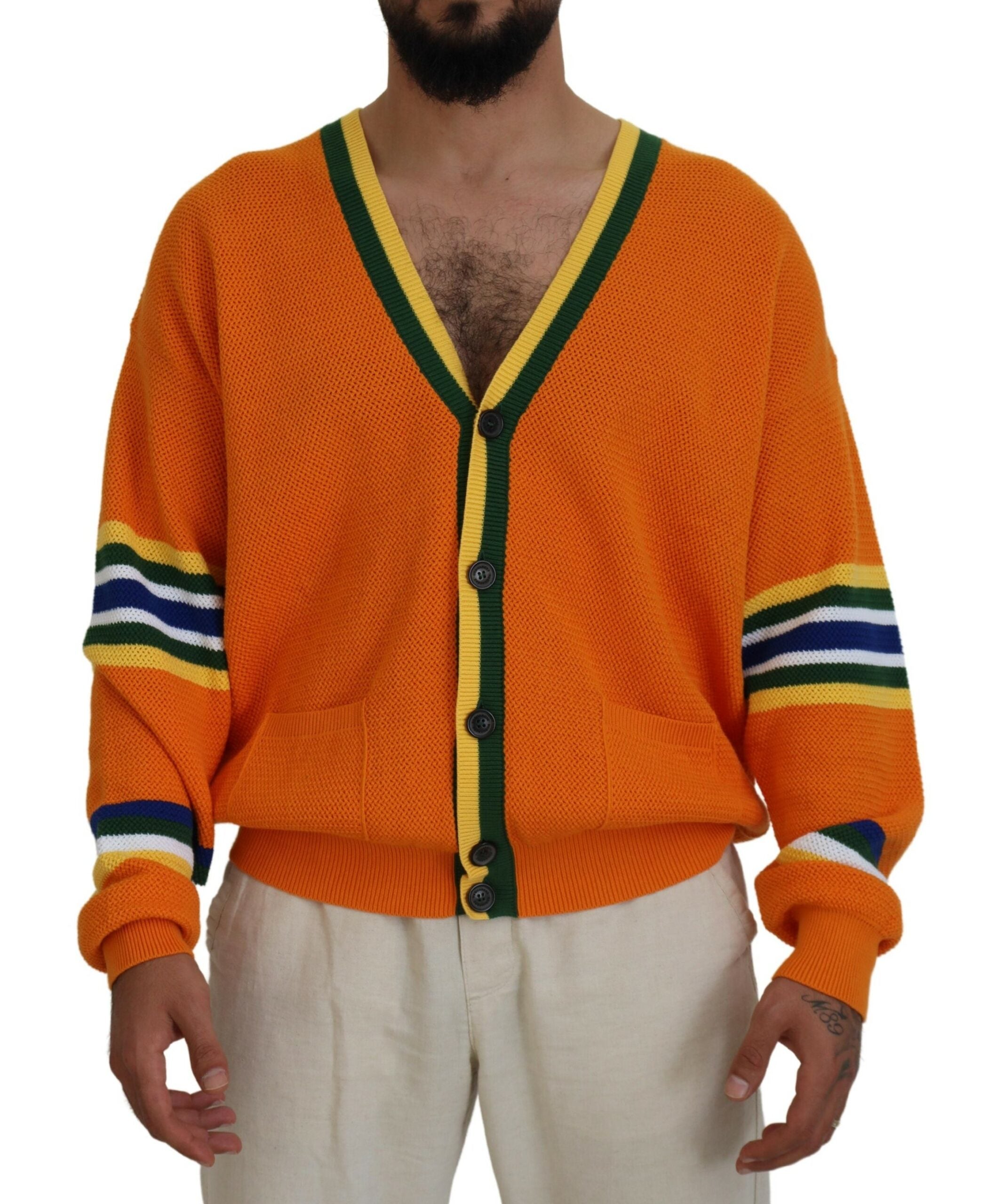 Cardigan homme en coton orange de Dsquared² à manches longues, doux et confortable, idéal pour un look décontracté.