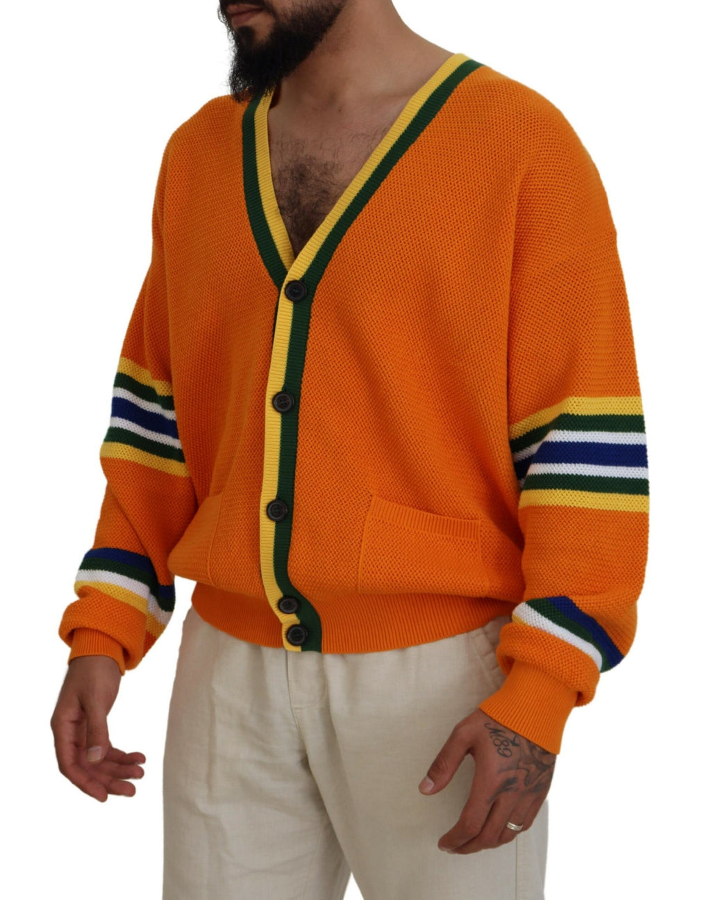 Cardigan à manches longues en coton orange de Dsquared² pour homme, pull élégant avec logo visible.
