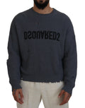 Pull en tricot gris pour homme Dsquared² avec déchirures, pull décontracté et tendance, vue en gros plan.