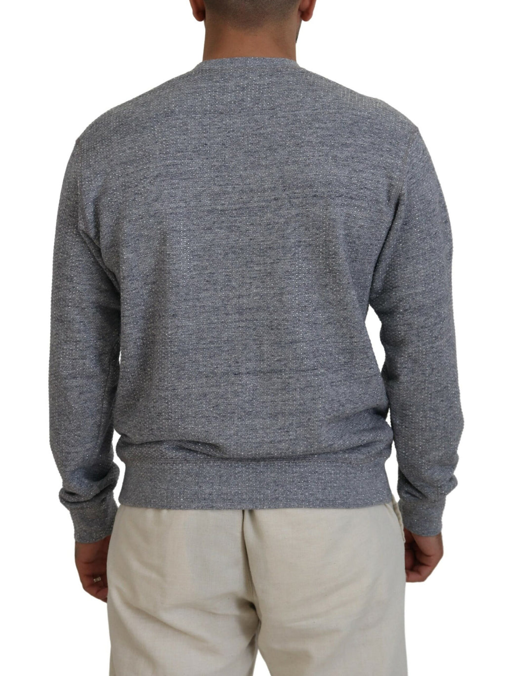 Pull homme gris Dsquared² avec embellissements en cristaux, style décontracté et élégant, vue de face.