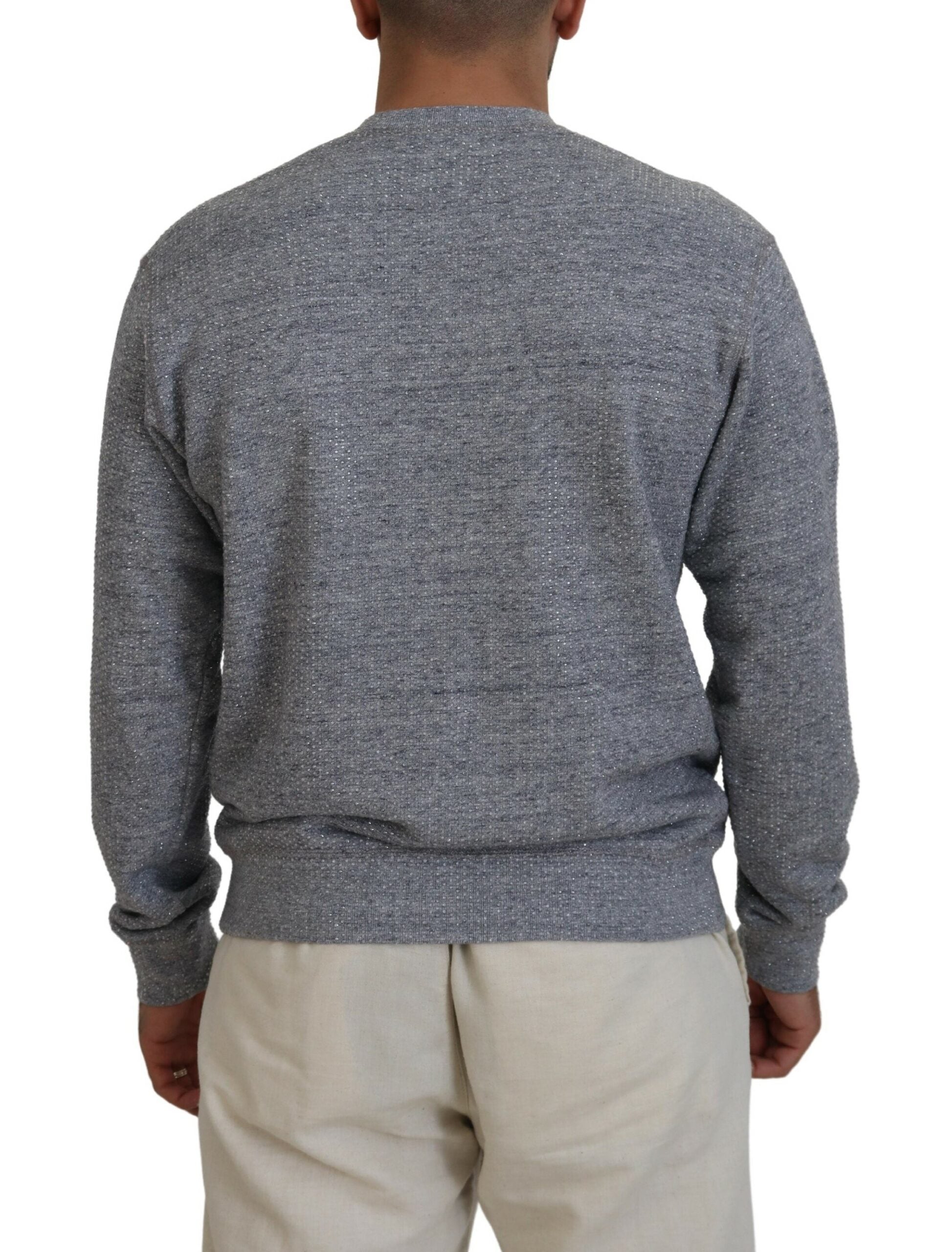Pull homme gris Dsquared² avec embellissements en cristaux, style décontracté et élégant, vue de face.
