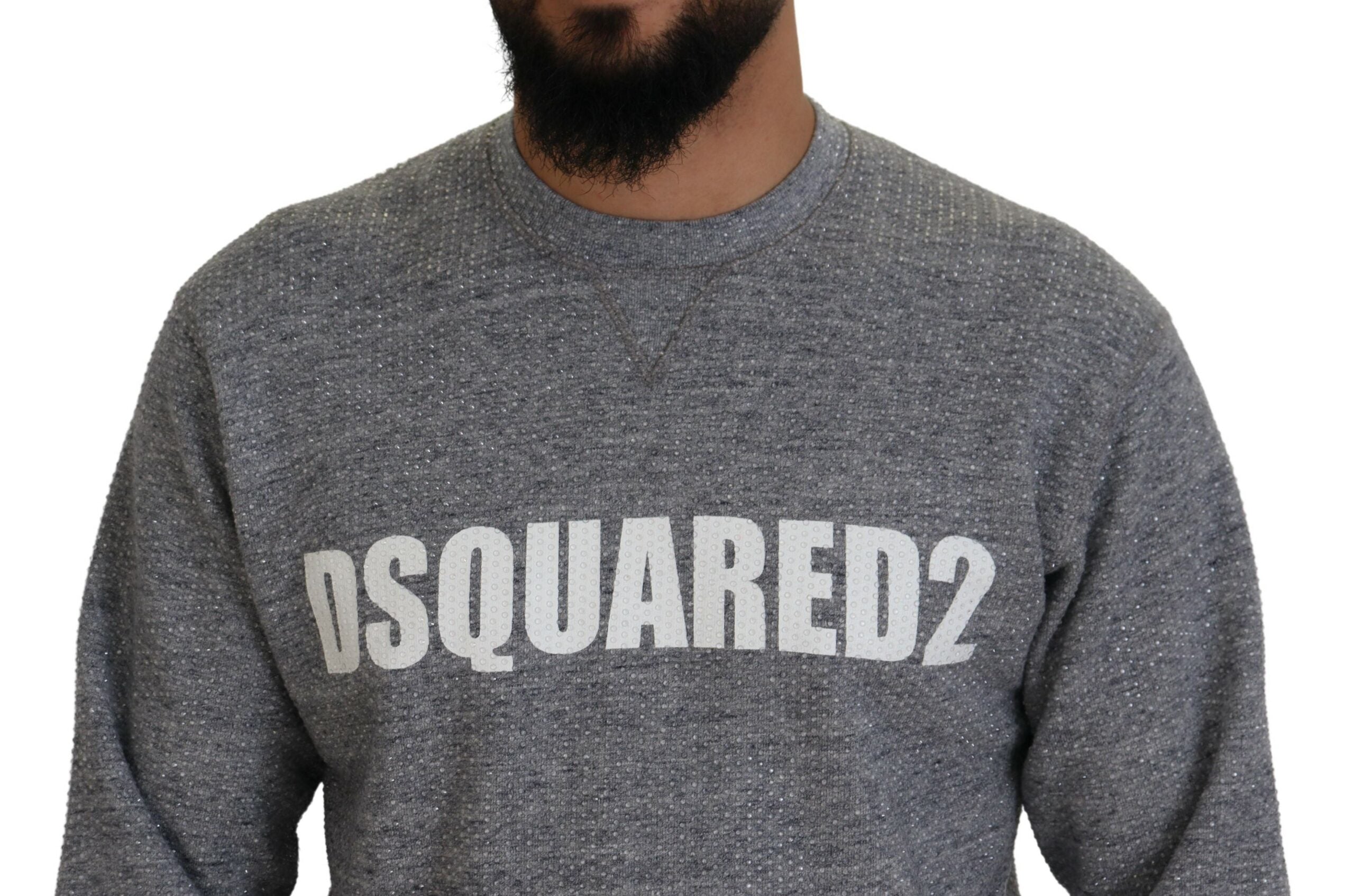 Pull en maille gris pour homme Dsquared² avec embellissements en cristaux, style élégant et sophistiqué.