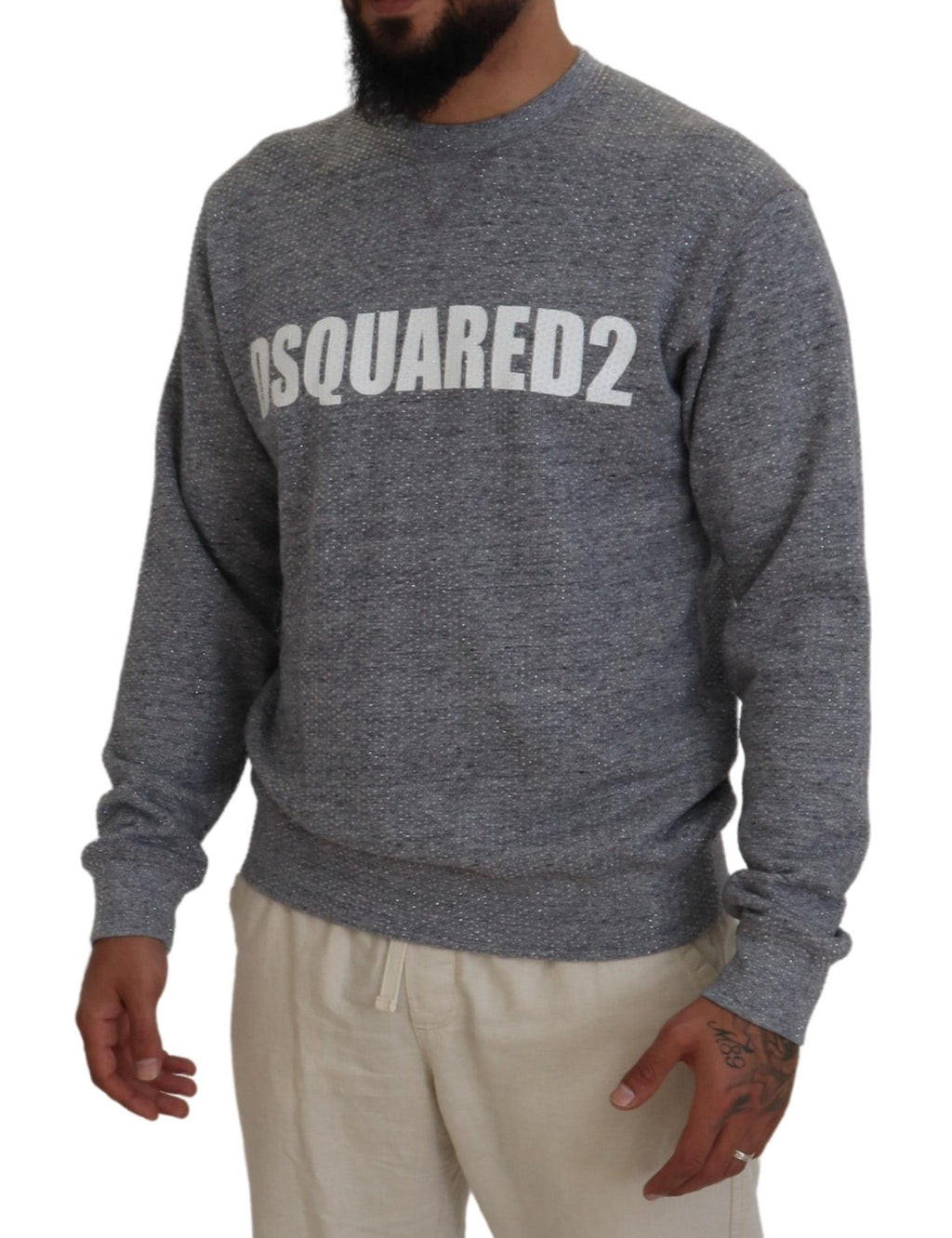 Pull à capuche gris pour homme Dsquared² avec embellissements en cristal, tissu doux et style moderne.