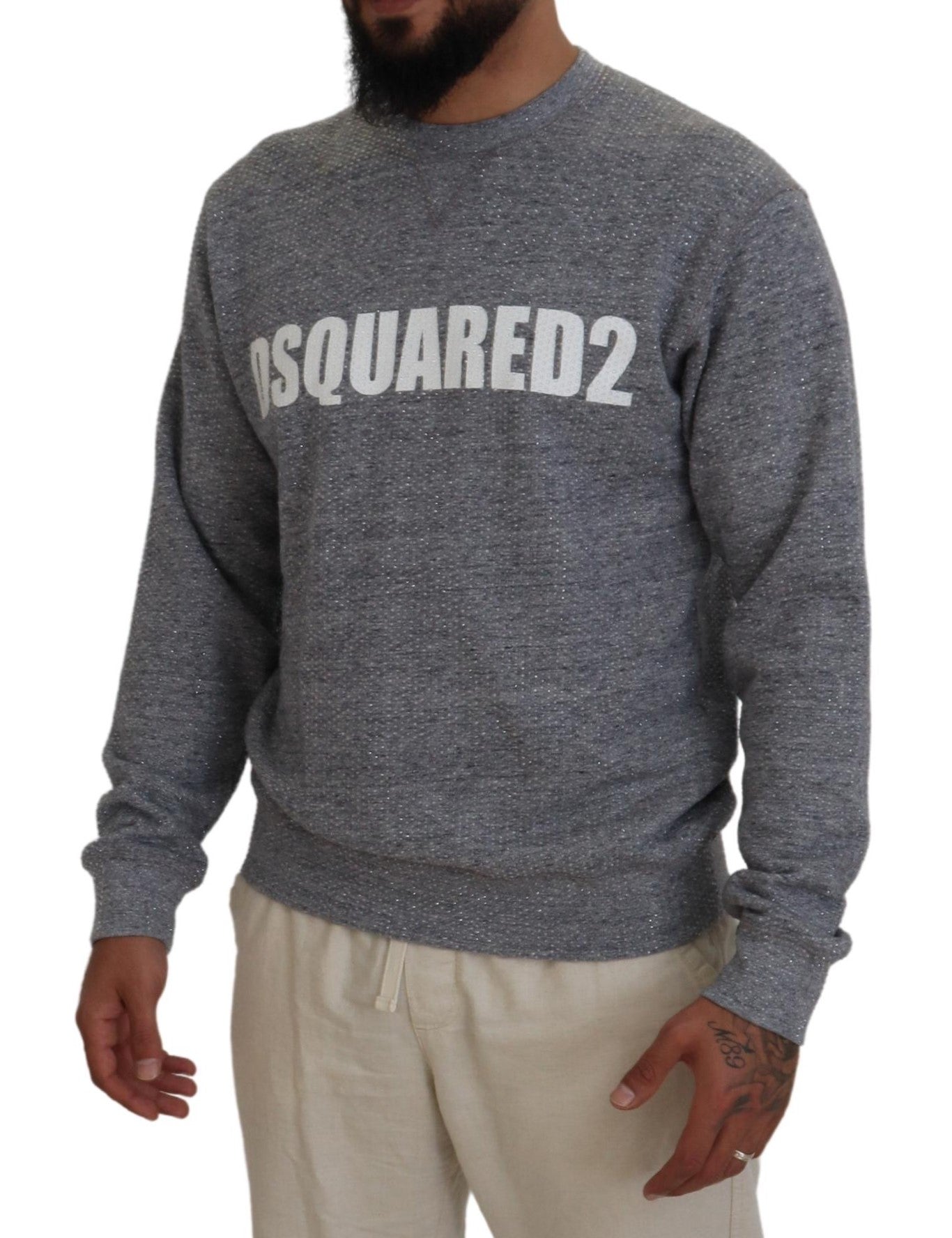 Pull à capuche gris pour homme Dsquared² avec embellissements en cristal, tissu doux et style moderne.