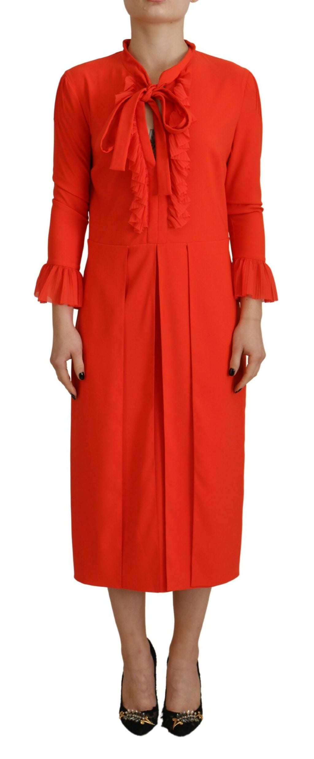Robe midi plissée en polyester rouge de Dsquared², avec manches longues élégantes et style contemporain.
