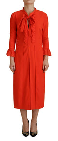Robe midi plissée en polyester rouge de Dsquared², avec manches longues élégantes et style contemporain.