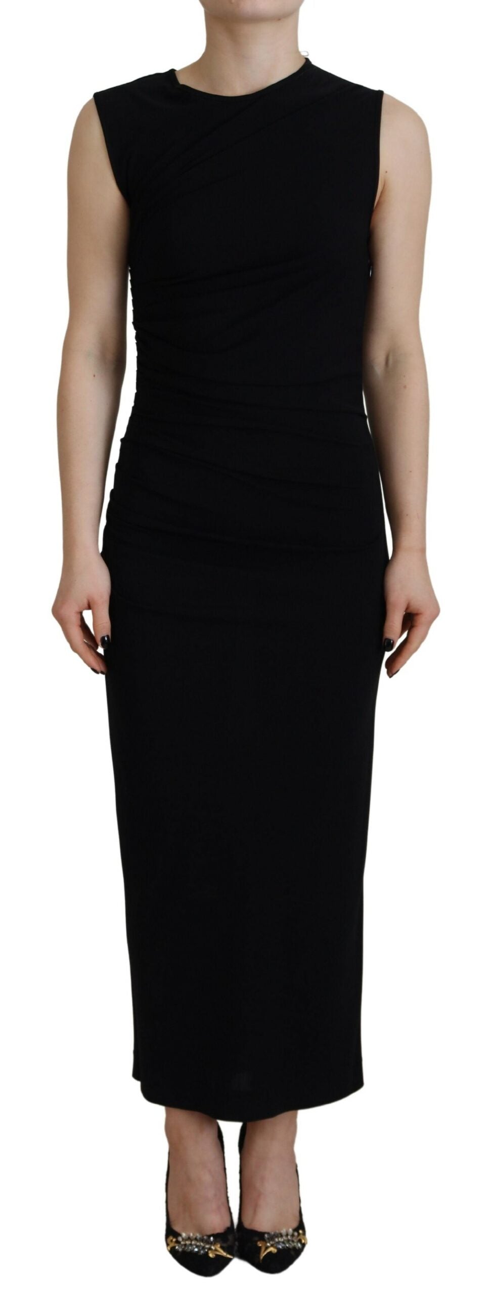 Robe longue sans manches en viscose noire de Dsquared², avec effet ruché, élégante et fluide.