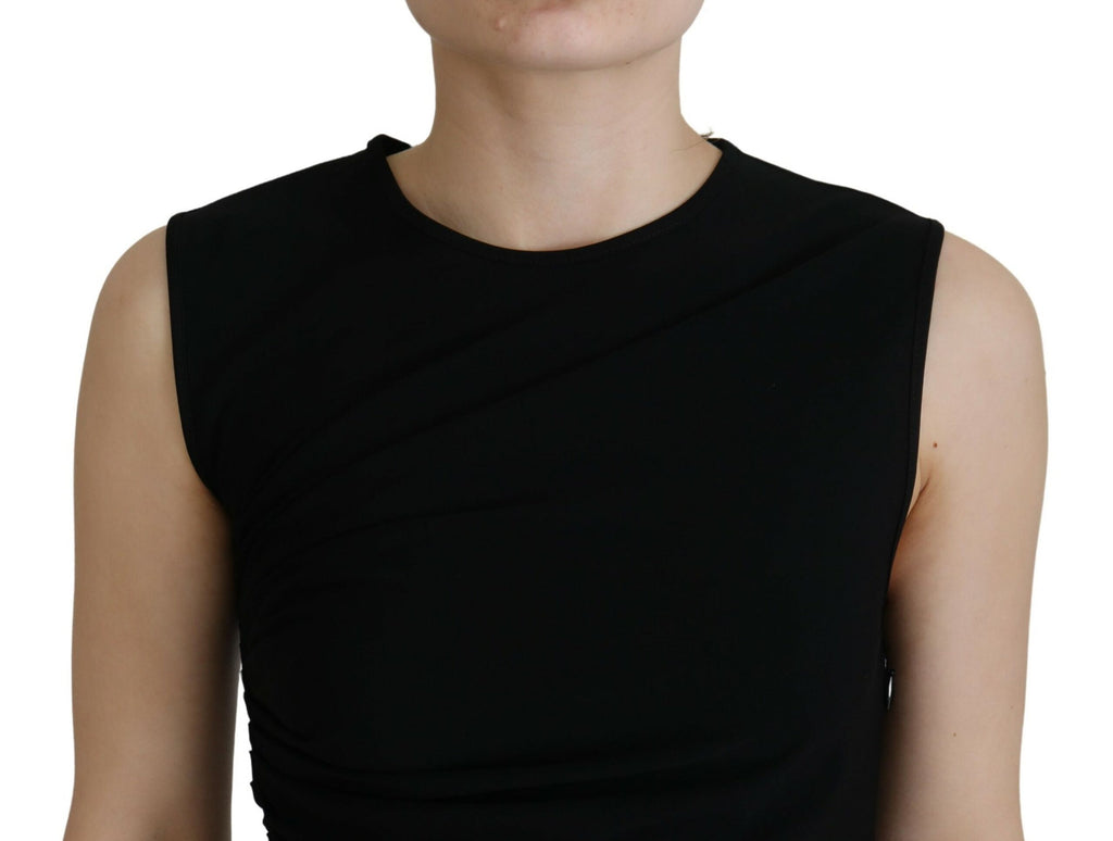 Robe longue sans manches en viscose noire Dsquared² avec drapé et détails ruchés, élégante et fluide.