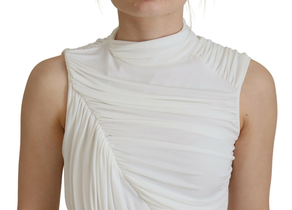 Robe courte blanche sans manches de style bodycon en viscose de Dsquared², ajustée et élégante, vue de face.
