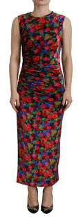 Robe longue moulante à fleurs multicolores de Dsquared² avec drapé et ajustement ruched, idéale pour une allure élégante.