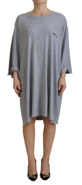 Robe longue en coton gris avec embellissements en cristaux, de la marque Dsquared², manches longues et style élégant.