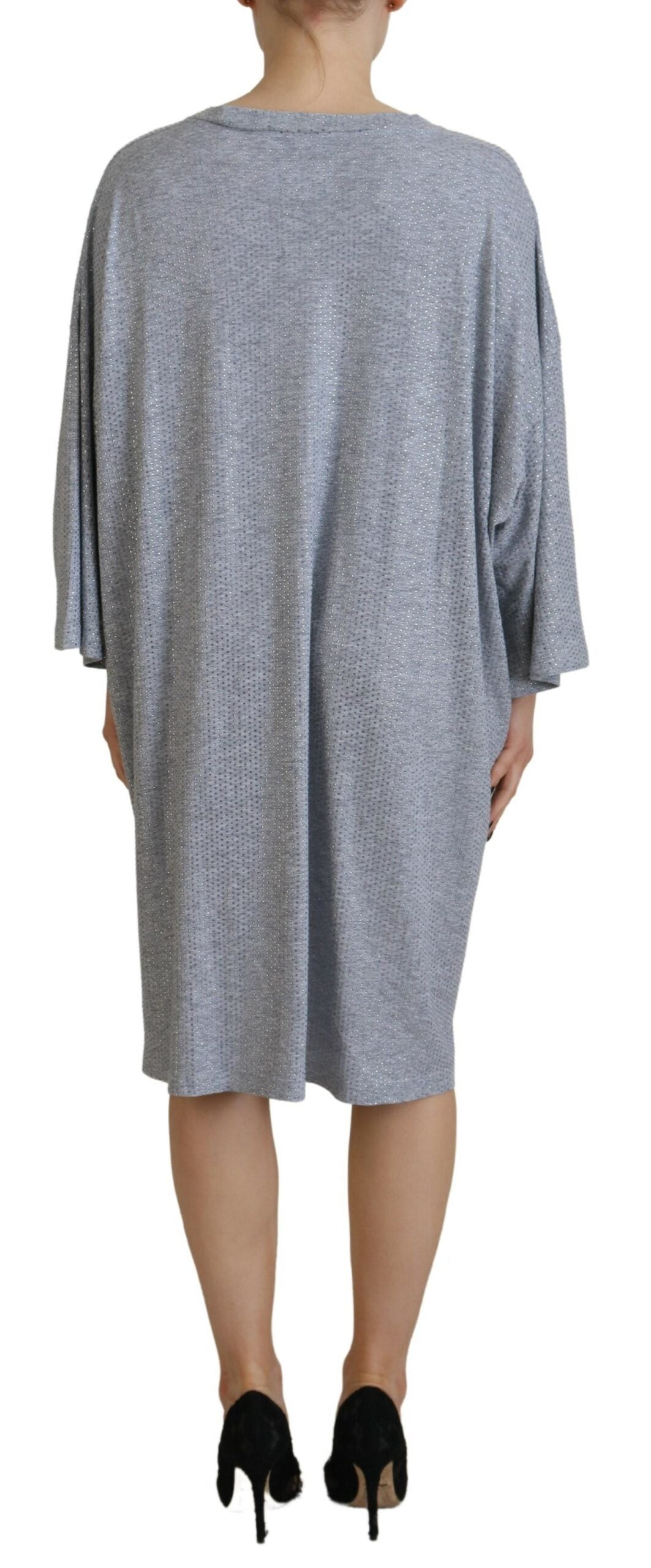 Robe longue en coton gris de Dsquared² avec embellissements en cristal et manches longues élégantes.