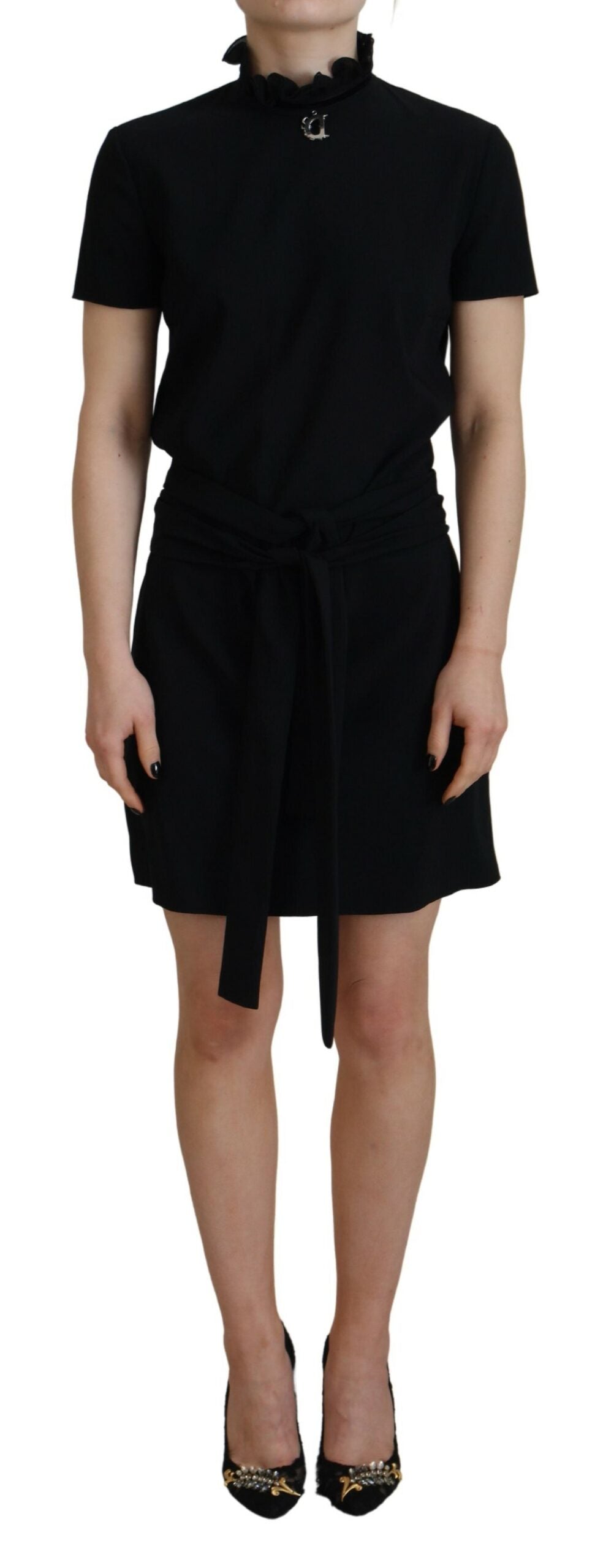 Robe courte noire en polyester à manches courtes de Dsquared², coupe ajustée et élégante pour femme.