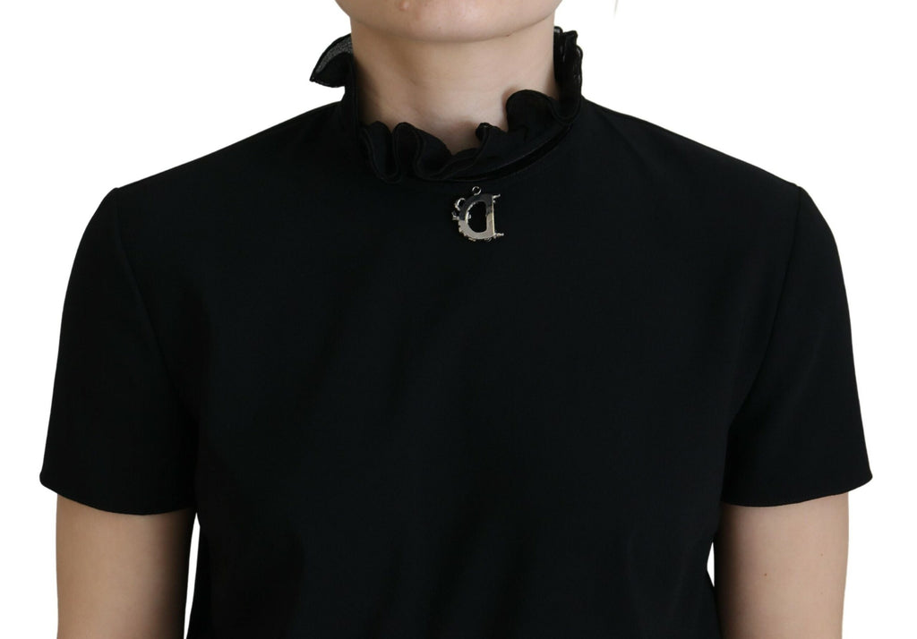Robe courte noire en polyester à manches courtes de la marque Dsquared², coupe moulante et élégante.