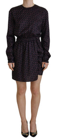 Robe courte à manches longues noire avec logo imprimé Dsquared², coupe en ligne A, vêtement de mode pour femme.