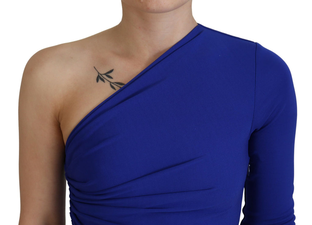 Robe courte moulante bleue en viscose à une épaule avec drapé et détail froncé, de la marque Dsquared².