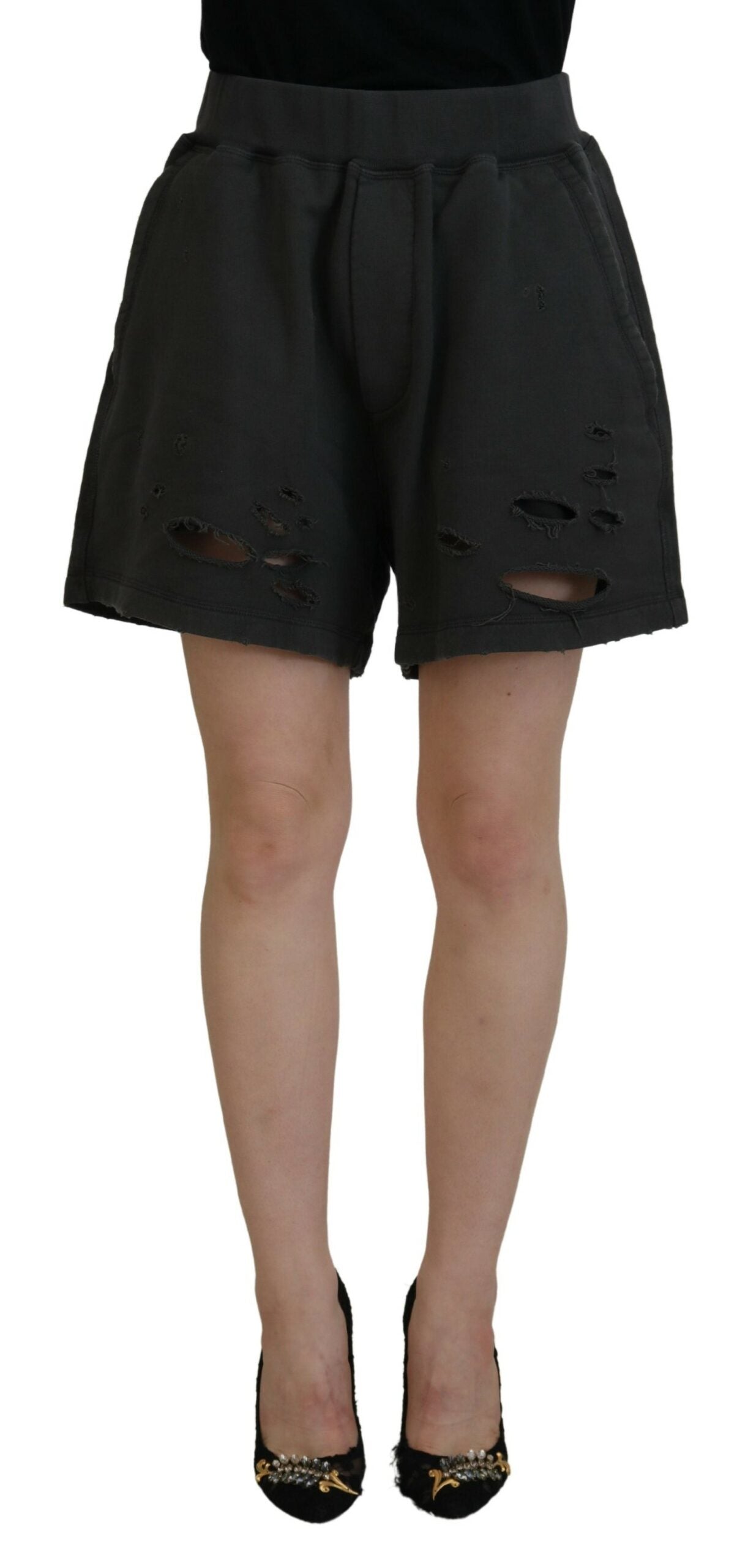 Shorts en coton noir Dsquared², taille mi-haute, déchirés et tapered, style décontracté et tendance.