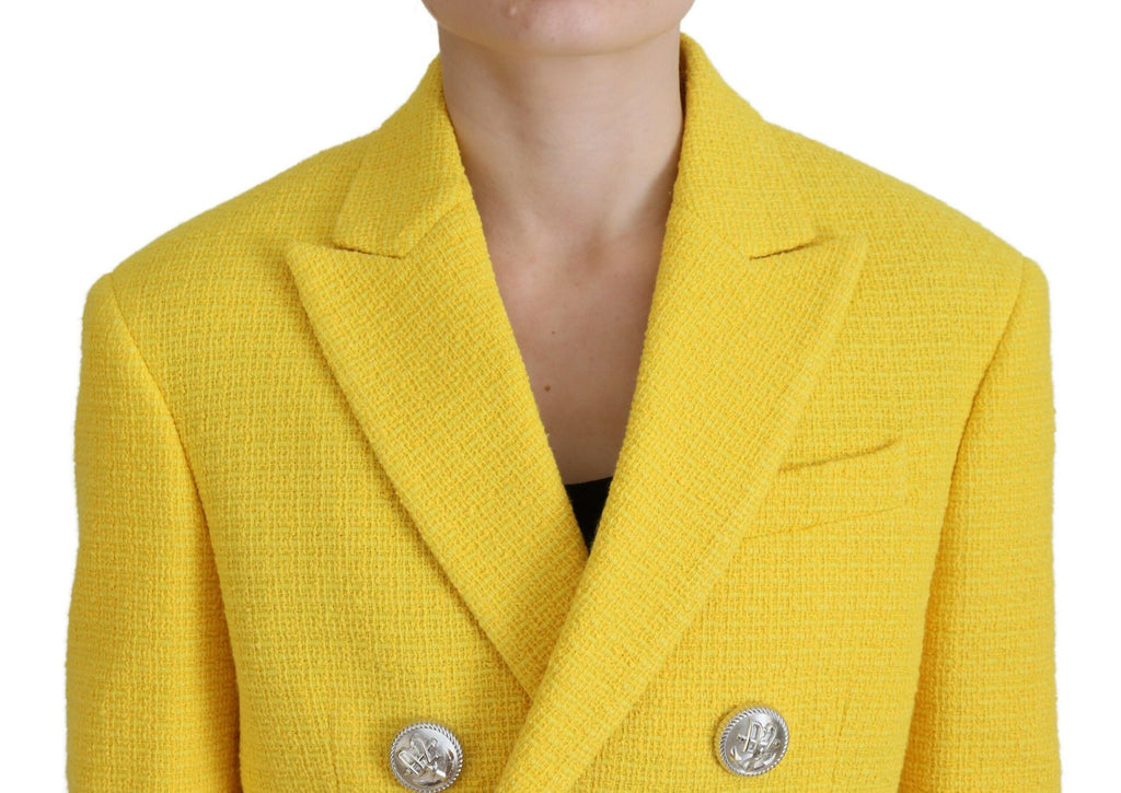 Ensemble blazer et jupe courte jaune double boutonnage de Dsquared², look élégant et tendance.
