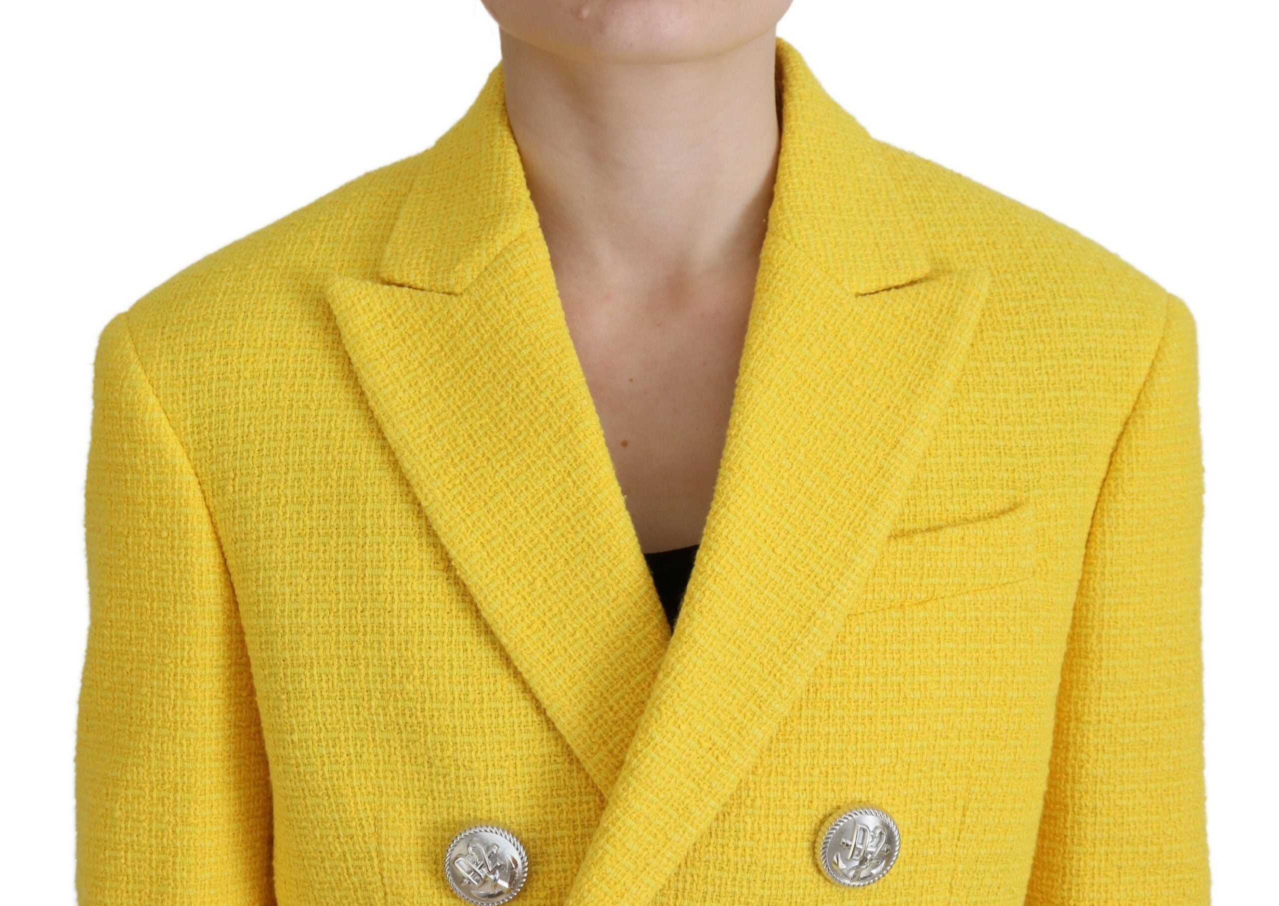 Ensemble blazer et jupe courte jaune double boutonnage de Dsquared², look élégant et tendance.