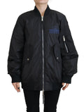Veste bomber pour femmes Dsquared² noire avec logo imprimé, zip complet, style décontracté et tendance.