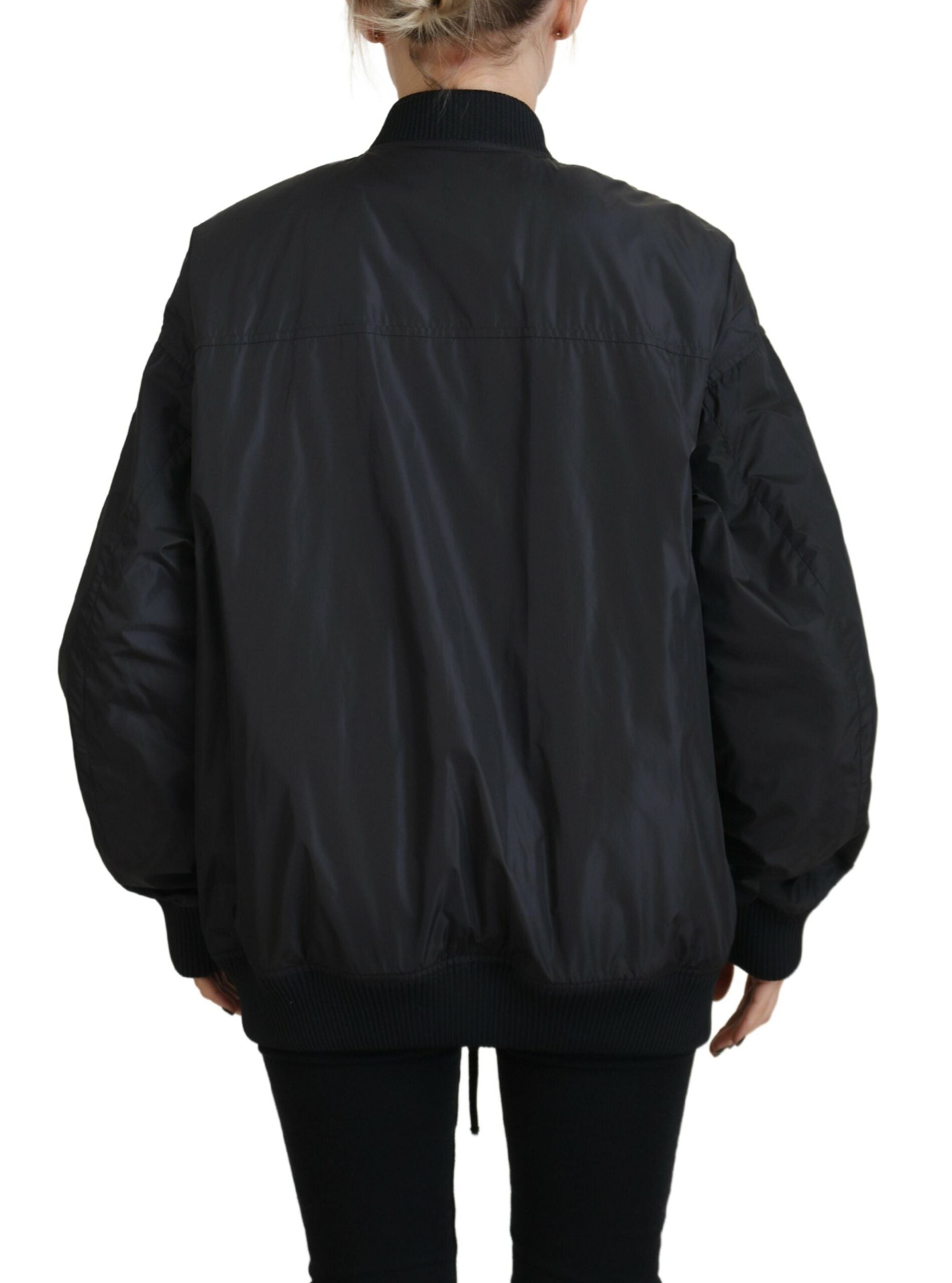 Veste bomber femme noire Dsquared² avec logo imprimé, fermeture éclair complète, style décontracté et moderne.