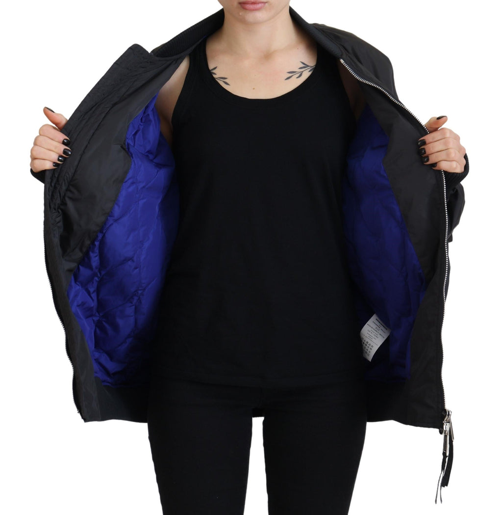 Veste bomber noire pour femmes de Dsquared² avec logo imprimé, fermeture éclair complète et style décontracté.