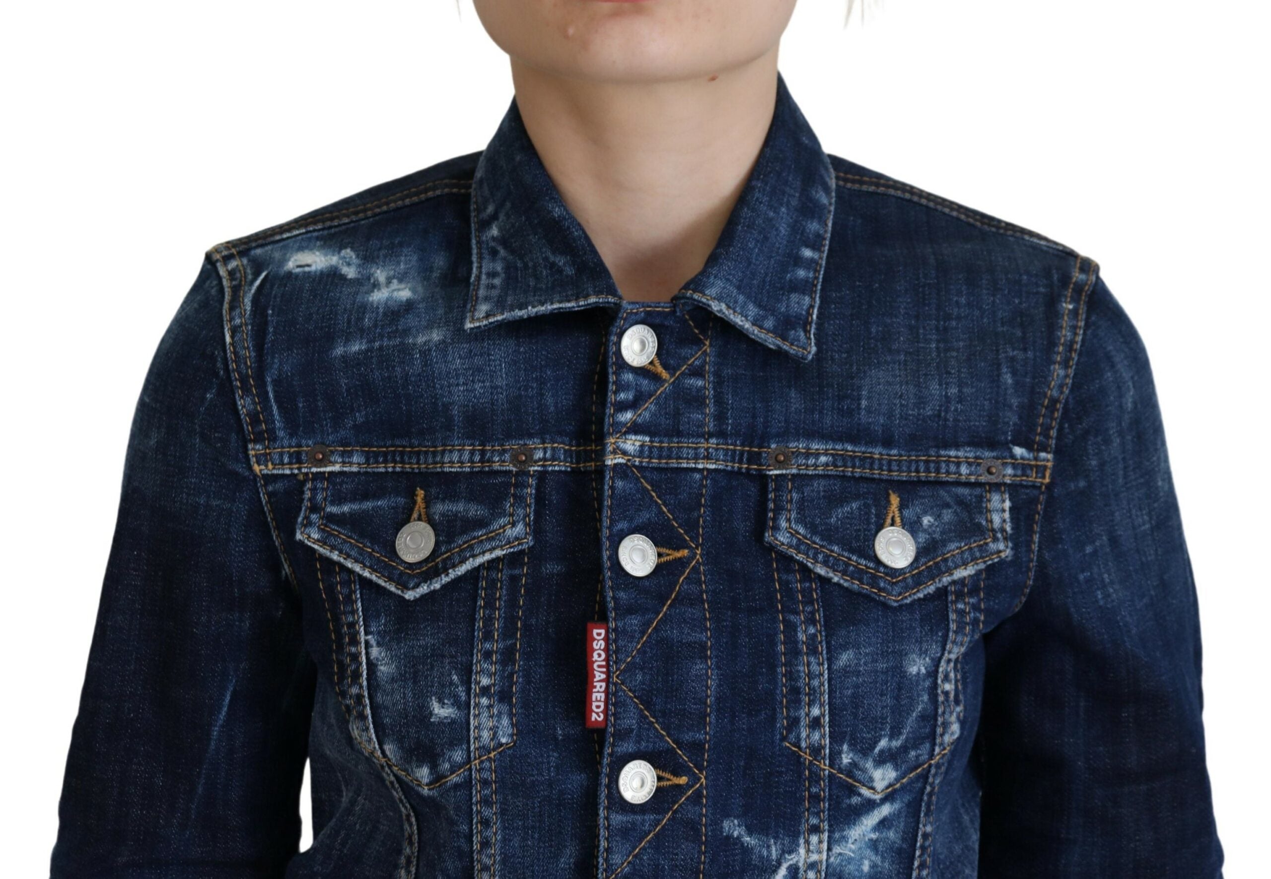 Veste en jean déchirée bleue à motif imprimé Icon de Dsquared², style décontracté et tendance.