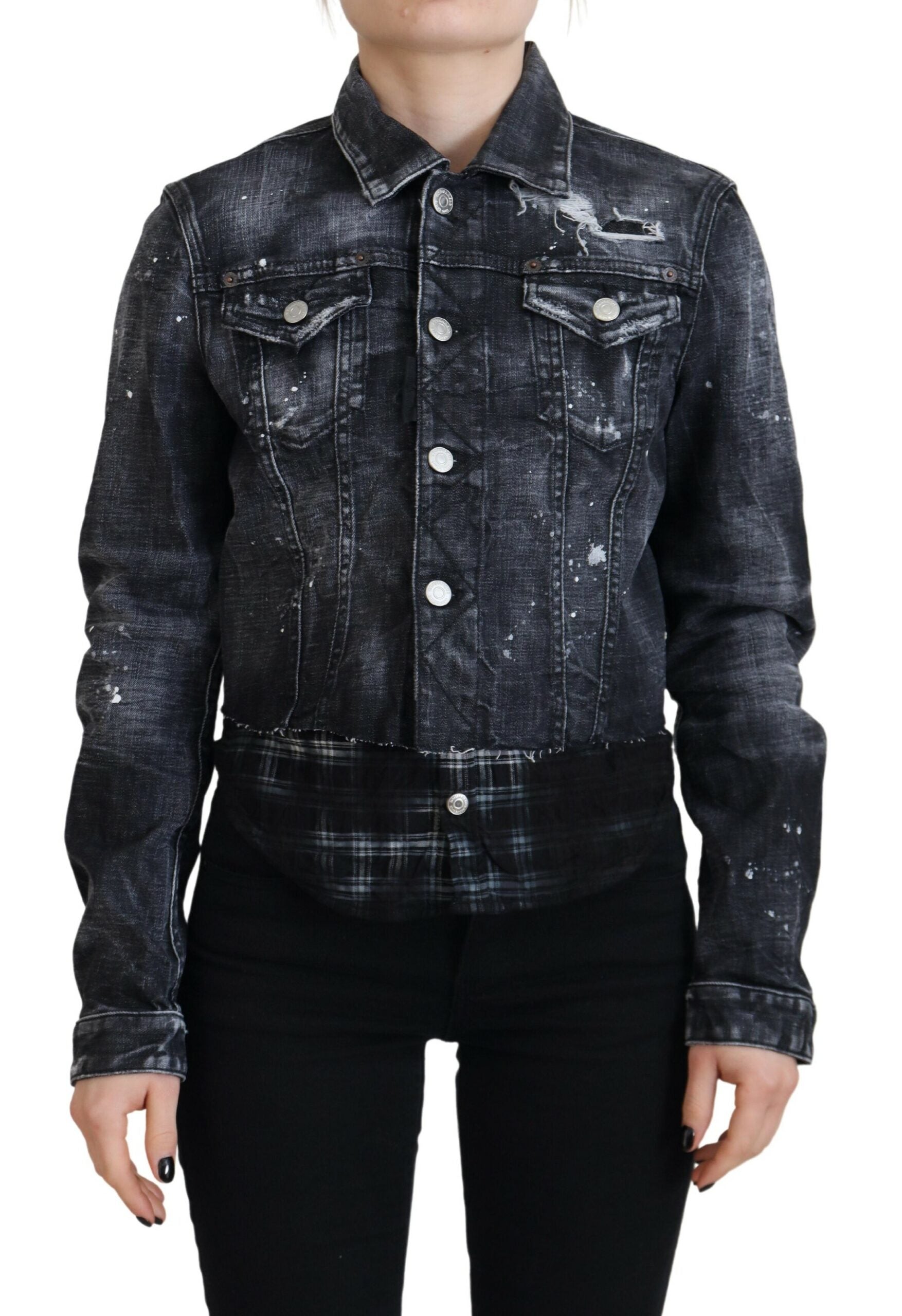 Veste en jean déchirée grisâtre en coton délavé de Dsquared², style décontracté avec détails usés et aspect vintage.