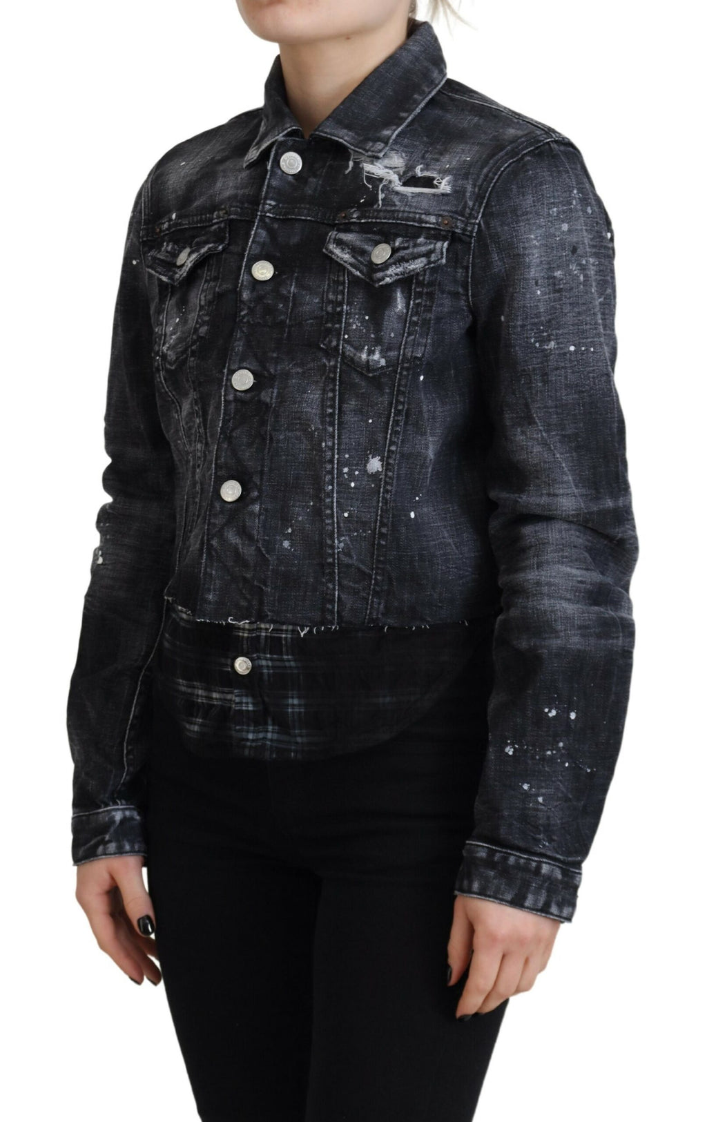 Veste en jean délavée grise en coton déchiré de la marque Dsquared², style décontracté et tendance.