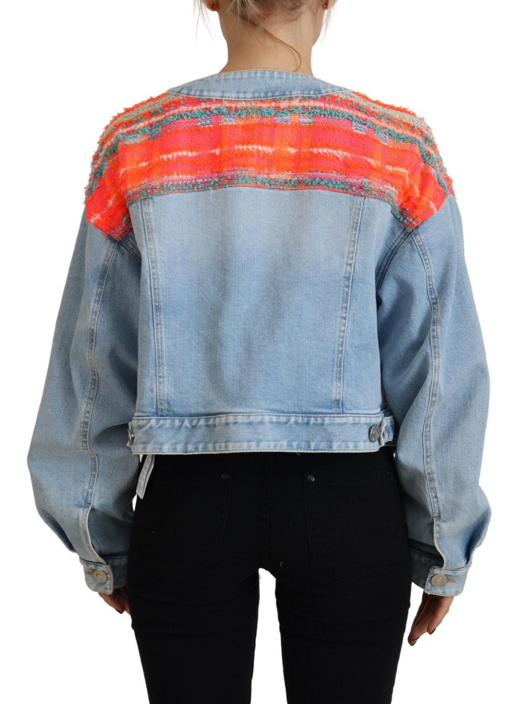 Veste en jean à panneaux orange et bleu de Dsquared² avec boutons sur le devant, style décontracté et tendance.
