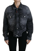 Veste en denim gris délavé courte de la marque Dsquared², en coton avec une finition usée et un style décontracté.