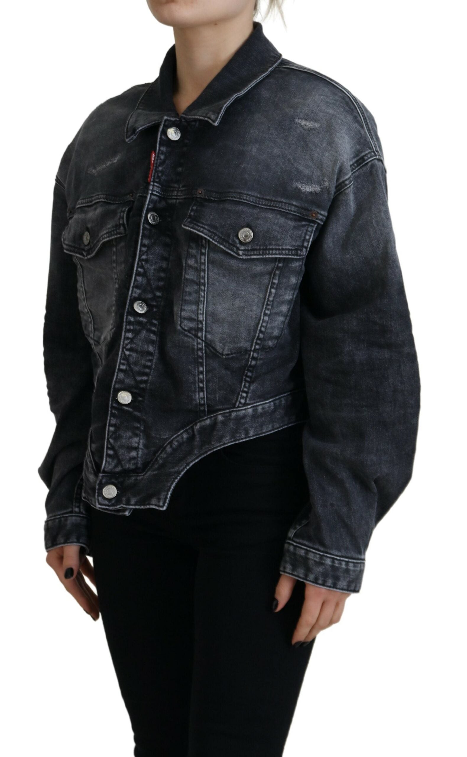 Veste courte en denim gris délavé de Dsquared², en coton, avec fini usé, style décontracté et moderne.