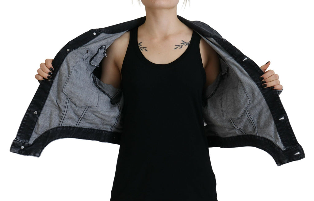 Veste en jean cropped en coton délavé gris de Dsquared², style décontracté et tendance, vue de face.