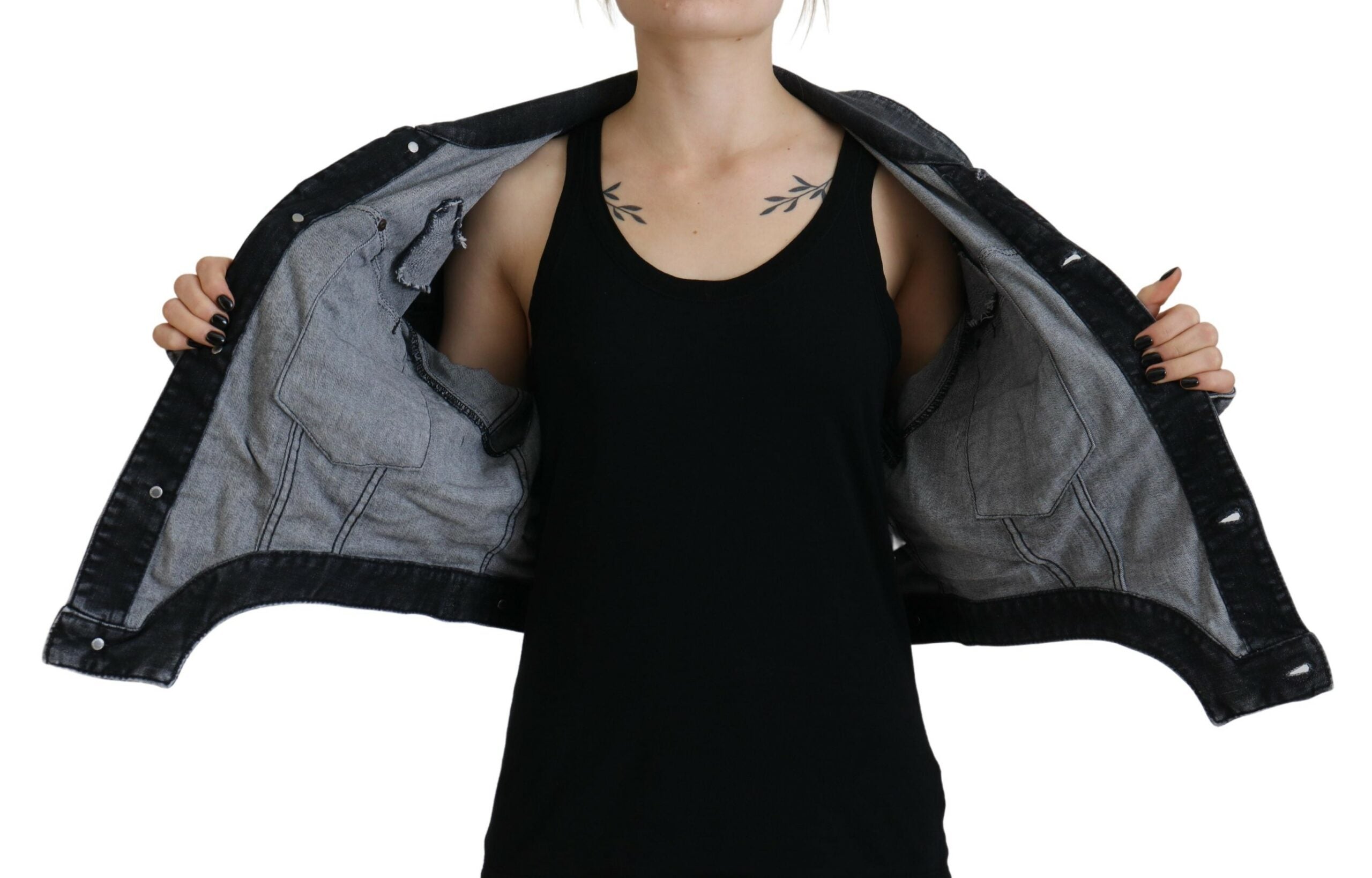 Veste en jean cropped en coton délavé gris de Dsquared², style décontracté et tendance, vue de face.